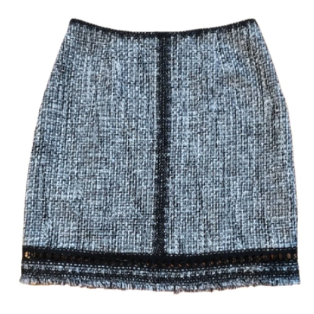 Elie Tahari tweed pencil skirt w/fringe 0